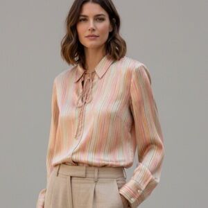 Tahari Multicolor 100% Silk Button Down Shirt